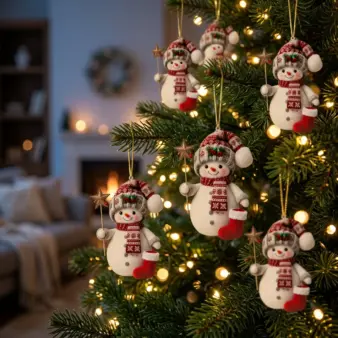 Set of 15 Assorted 2D Flat Christmas Snowman Hanging Ornaments Tree Decorations tree