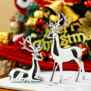 Set of 2 Rustic Deer Statues for Indoor Table Décor SILVER