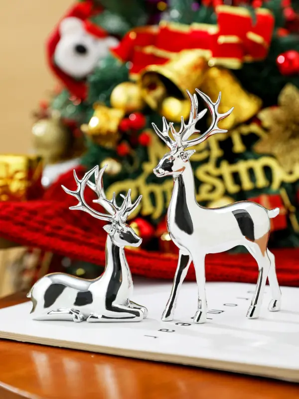 Set of 2 Rustic Deer Statues for Indoor Table Décor SILVER