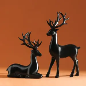 Set of 2 Rustic Deer Statues for Indoor Table Décor black
