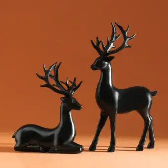 Set of 2 Rustic Deer Statues for Indoor Table Décor black