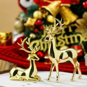 Set of 2 Rustic Deer Statues for Indoor Table Décor gold A