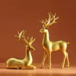 Set of 2 Rustic Deer Statues for Indoor Table Décor golden