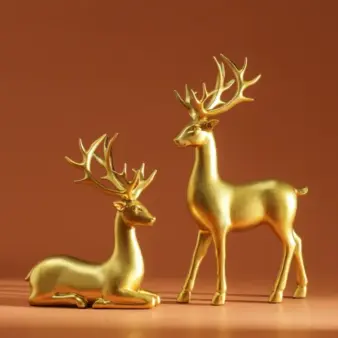 Set of 2 Rustic Deer Statues for Indoor Table Décor golden
