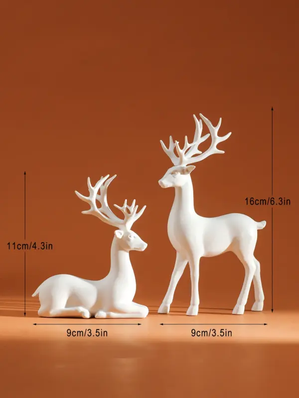 Set of 2 Rustic Deer Statues for Indoor Table Décor white