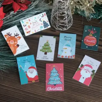 Set of 50 Mixed-Design Mini Christmas Greeting card