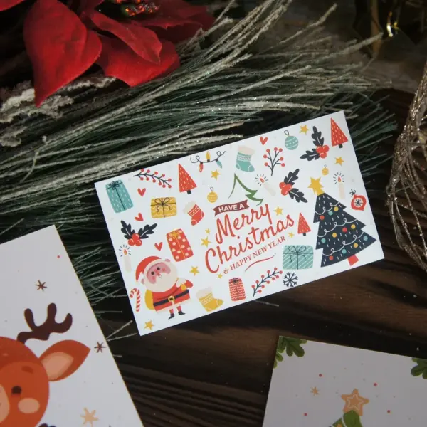 Set of 50 Mixed-Design Mini Christmas Greeting white