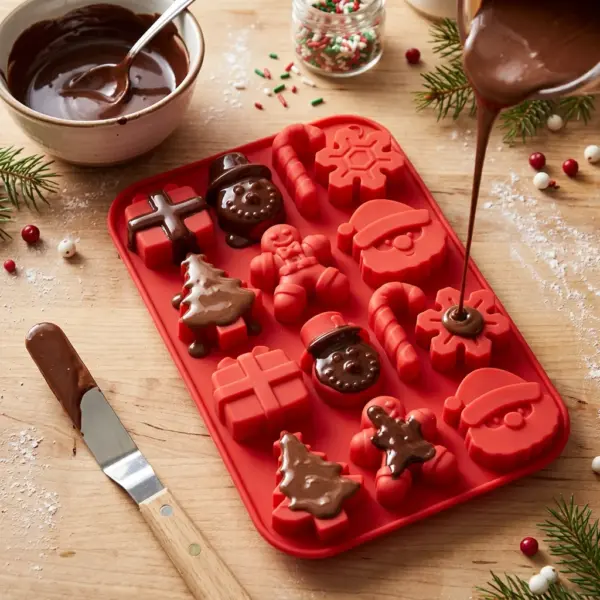 Silicone Christmas Chocolate & Candy Molds – Festive Shapes for DIY Holiday Baking & Cake Decor filling
