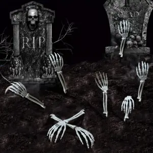 Skeleton Garden Stakes for Halloween Ground Insert Skull Head & Bony Hand Props for Yard Lawn & Path Decor on forest
