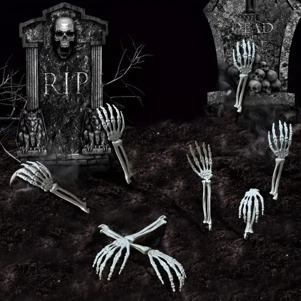 Skeleton Garden Stakes for Halloween Ground Insert Skull Head & Bony Hand Props for Yard Lawn & Path Decor on forest
