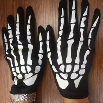 Skeleton Gloves for Halloween Black & White Bone Print Stretch Gloves for Skull Ghost & Costume Party