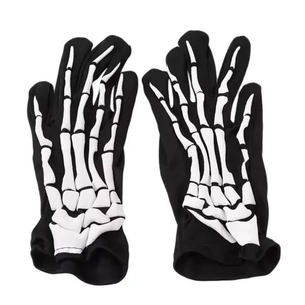 Skeleton Gloves for Halloween Black & White Bone Print Stretch Gloves for Skull Ghost & Costume Party Looks black and white