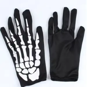Skeleton Gloves for Halloween Black & White Bone Print Stretch Gloves for Skull Ghost & Costume Party Looks both side