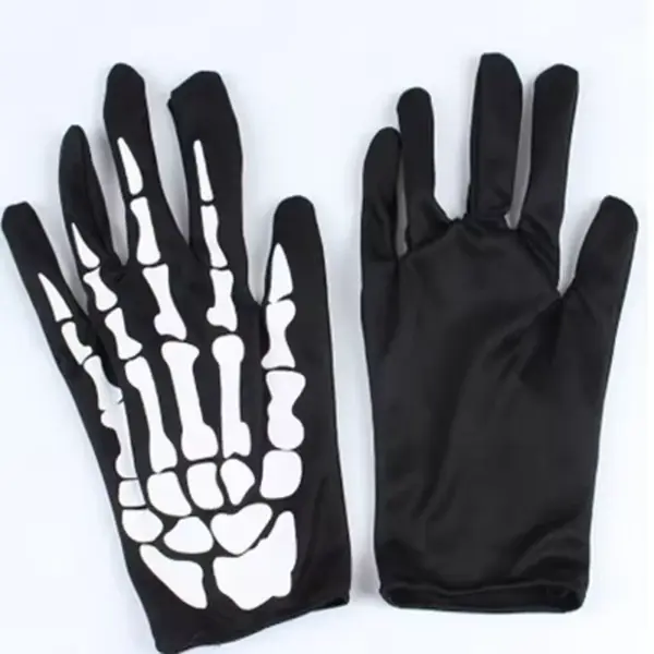 Skeleton Gloves for Halloween Black & White Bone Print Stretch Gloves for Skull Ghost & Costume Party Looks both side