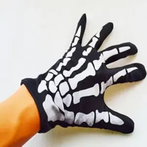 Skeleton Gloves for Halloween Black & White Bone Print Stretch Gloves for Skull Ghost & Costume Party on hand