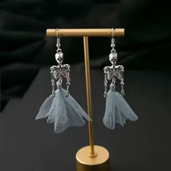 Skeleton Skull Earrings Gothic Punk Dangle Drop Jewelry for Halloween & Alt Fashion ED2877-2