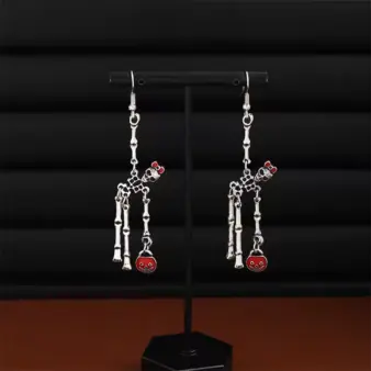 Skeleton Skull Earrings Gothic Punk Dangle Drop Jewelry for Halloween & Alt Fashion ED2877-4