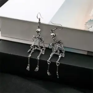 Skeleton Skull Earrings Gothic Punk Dangle Drop Jewelry for Halloween & Alt Fashion gray