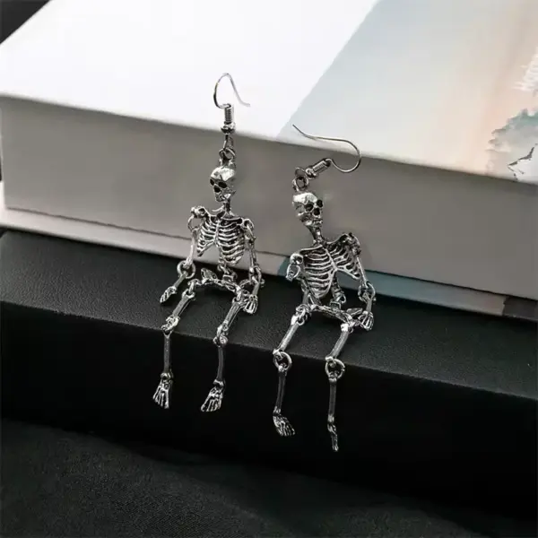Skeleton Skull Earrings Gothic Punk Dangle Drop Jewelry for Halloween & Alt Fashion gray
