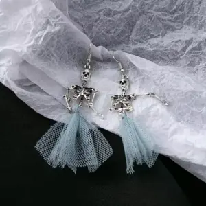 Skeleton Skull Earrings Gothic Punk Dangle Drop Jewelry for Halloween & Alt Fashion white