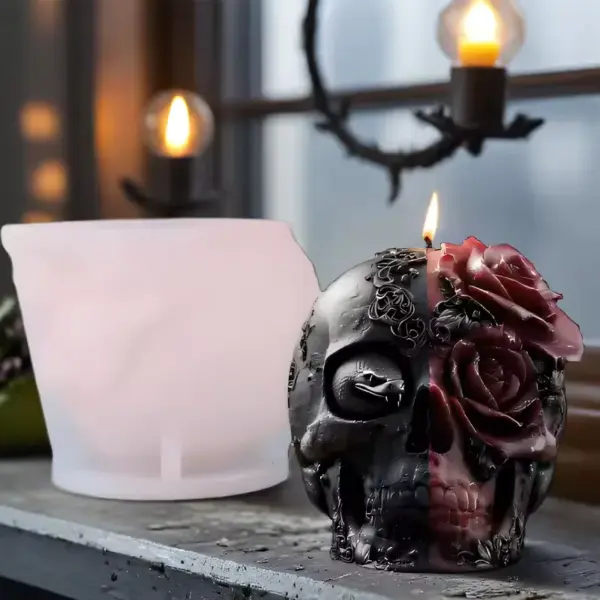Skull Candle for Halloween Decor rose skull