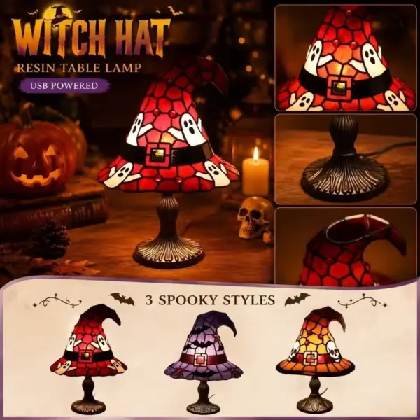 Stained Glass Witch Hat Lamp features