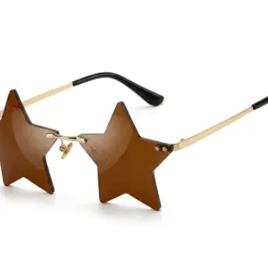 Star Shaped Rimless Party Sunglasses – Festive Christmas Decoration Eyeglasses for Men & Women brown
