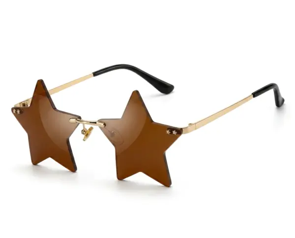 Star Shaped Rimless Party Sunglasses – Festive Christmas Decoration Eyeglasses for Men & Women brown