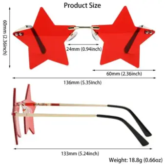 Star Shaped Rimless Party Sunglasses – Festive Christmas Decoration Eyeglasses for Men & Women chart