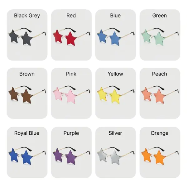 Star Shaped Rimless Party Sunglasses – Festive Christmas Decoration Eyeglasses for Men & Women color-chart