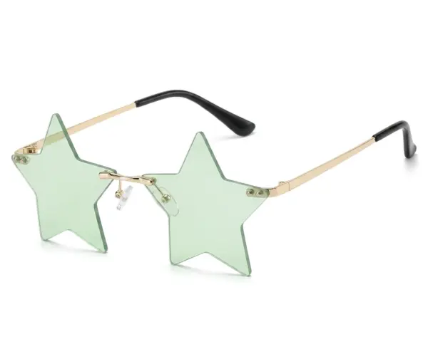 Star Shaped Rimless Party Sunglasses – Festive Christmas Decoration Eyeglasses for Men & Women green
