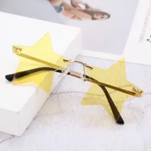 Star Shaped Rimless Party Sunglasses – Festive Christmas Decoration Eyeglasses for Men & Women yellow