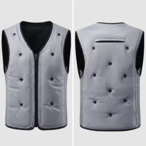Summer Cooling Fan Vest for High-Temperature Work, Fishing & Outdoor Activities Grey front-back