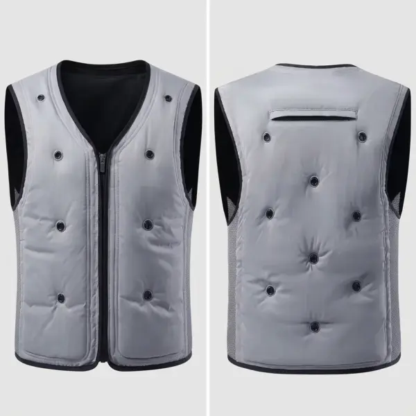 Summer Cooling Fan Vest for High-Temperature Work, Fishing & Outdoor Activities Grey front-back
