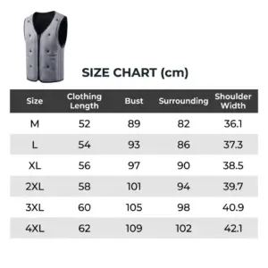 Summer Cooling Fan Vest for High-Temperature Work, Fishing & Outdoor Activities Grey size-chart