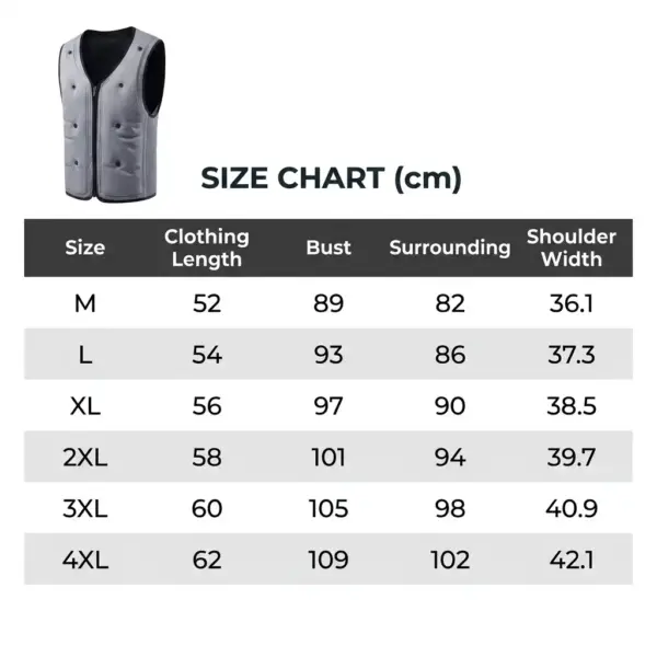 Summer Cooling Fan Vest for High-Temperature Work, Fishing & Outdoor Activities Grey size-chart