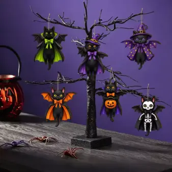Vintage Halloween Hanging Ornaments dark on tree