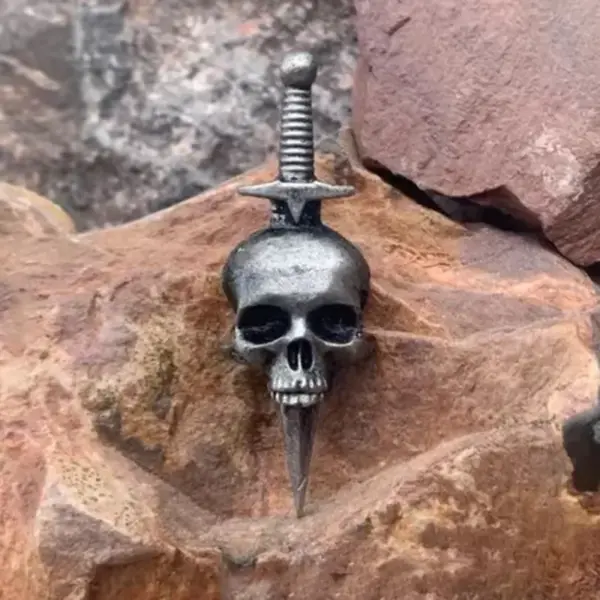Vintage Halloween Skull Sword Brooch one sword skull