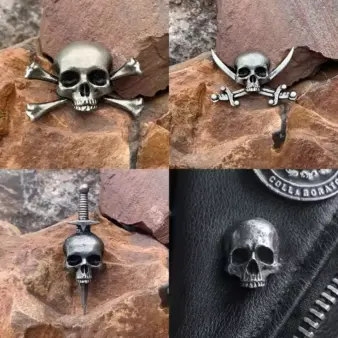 Vintage Halloween Skull Sword Brooch one sword skull feature