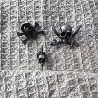 Vintage Halloween Skull Sword Brooch open