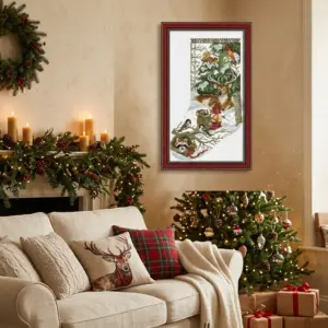 Winter Jungle Snowscape Christmas Stocking DMC Cross Stitch lifestyle