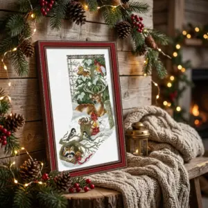 Winter Jungle Snowscape Christmas Stocking DMC Cross Stitch rustic