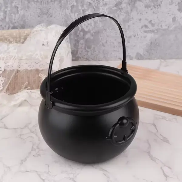 Witch Cauldron Candy Holder – Black Halloween Centerpiece & Trick-or-Treat Bucket wood