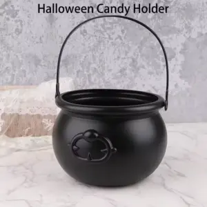 Witch Cauldron Candy Holder – Black Halloween Centerpiece & Trick-or-Treat candy holder