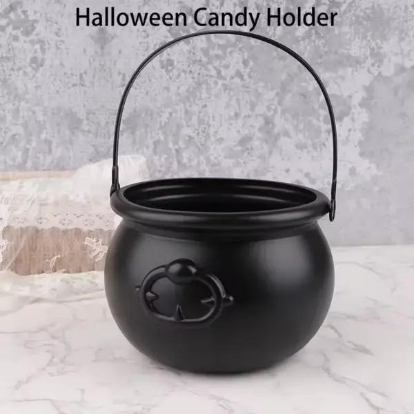 Witch Cauldron Candy Holder – Black Halloween Centerpiece & Trick-or-Treat candy holder