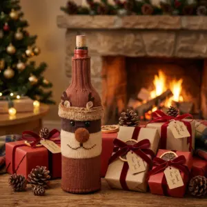 Woven Christmas Wine Bottle Cover Bags – Santa, Snowman & Reindeer Holiday Table Decorations gift