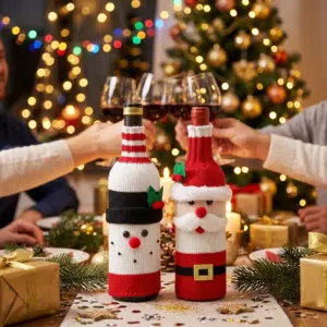 Woven Christmas Wine Bottle Cover Bags – Santa, Snowman & Reindeer Holiday Table Decorations party