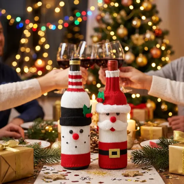 Woven Christmas Wine Bottle Cover Bags – Santa, Snowman & Reindeer Holiday Table Decorations party