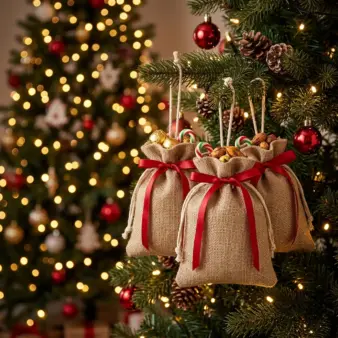 burlap tree gift pouches