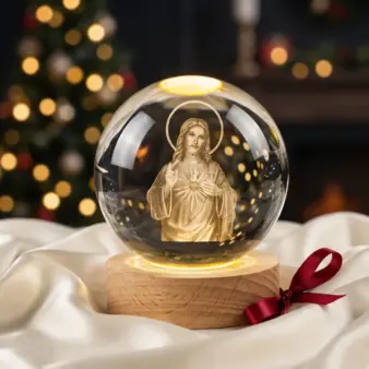 Jesus 3D Crystal Ball Night Light – LED Engraved Religious Decoration & Nativity Gift